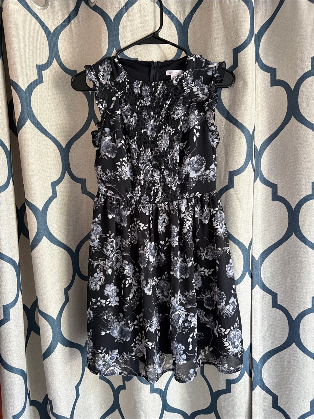 Xhilaration Black and White Floral Smocked Dress